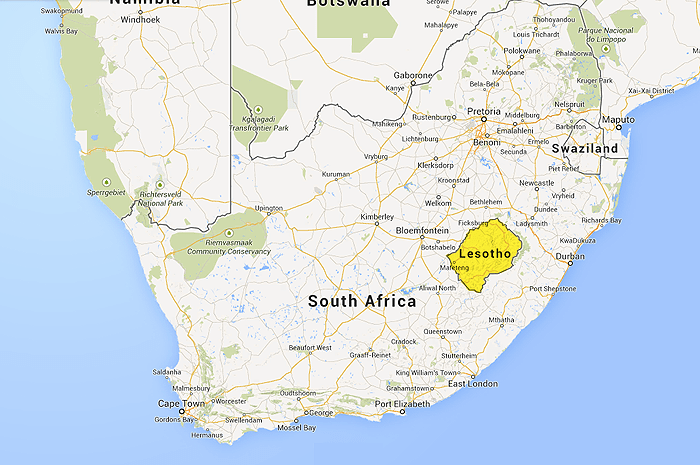 Map of South Africa and Lesotho