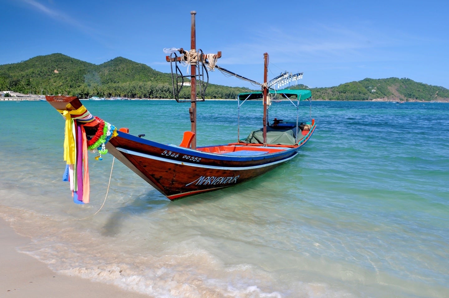 long tail boat Chaloklum Beach Koh Phangan Thailand