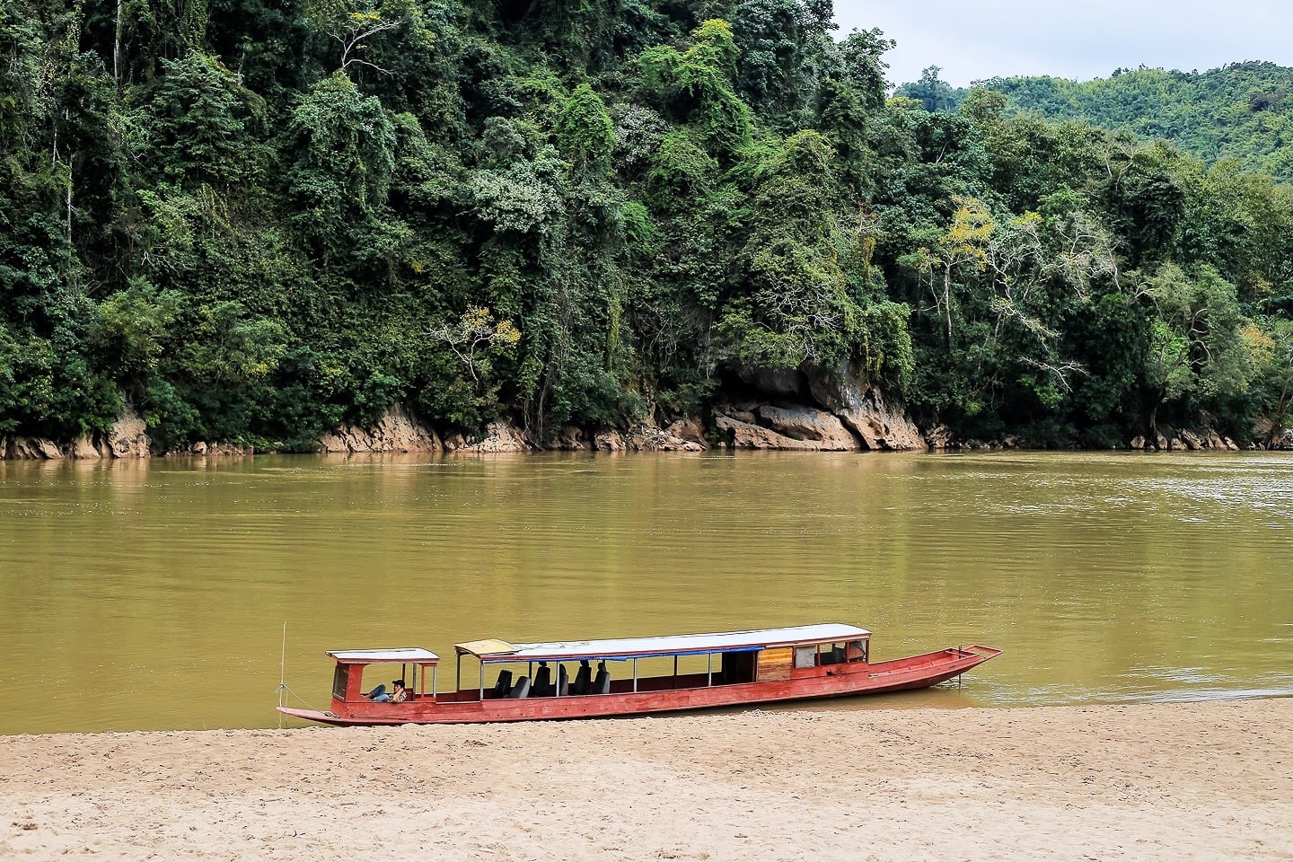 wooden motorboat at Sop Cham on the Nam Ou in Laos