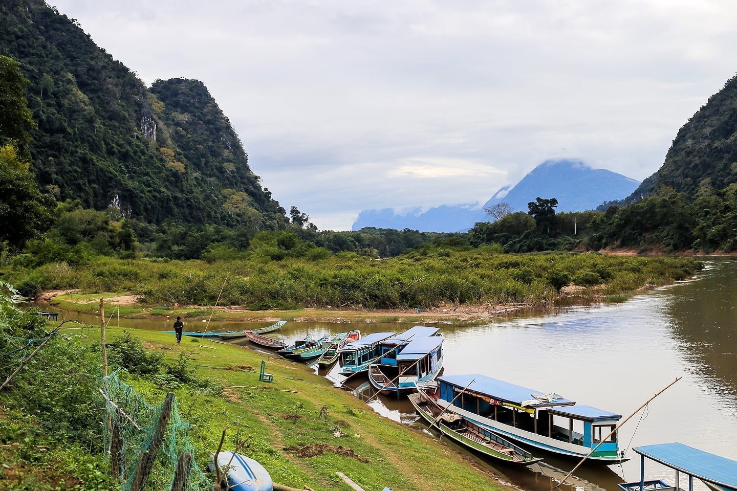 riverboats on bank at Muang Ngoi Neua