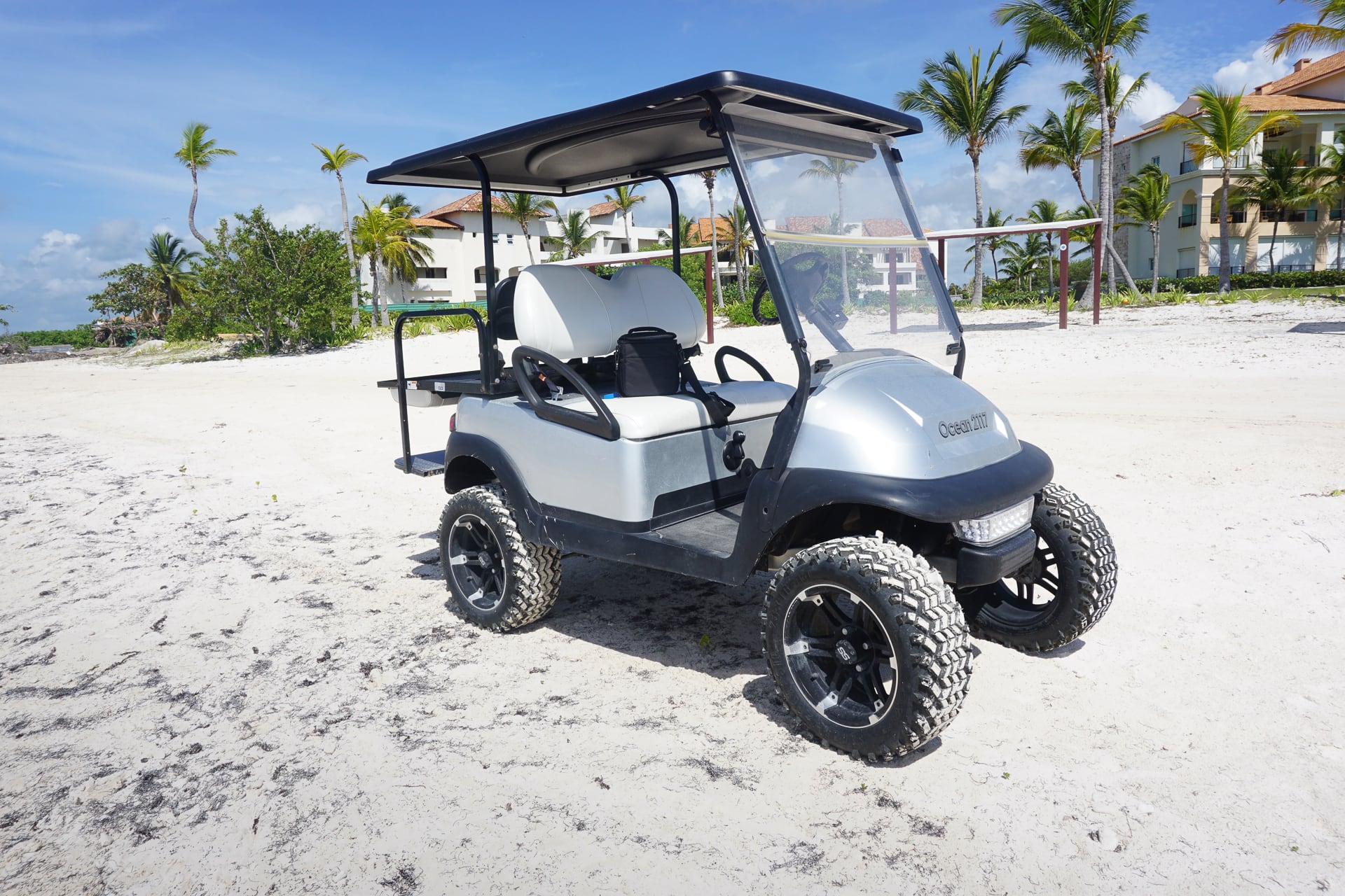 used golf cart on beach